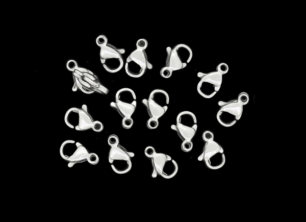 METAL ELEMENTS - LOBSTER CLAW CLASP PARROT CLOSURE - STEEL 304 - 6x9x3mm NICKEL COLOR - 10pcs. Hole-1.2mm