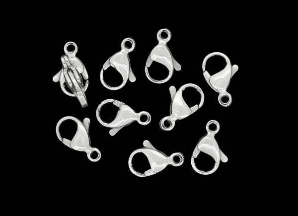 METAL ELEMENTS - LOBSTER CLAW CLASP PARROT CLOSURE - STEEL 304 - 8x13x4mm NICKEL COLOR - 10pcs. Hole-1.8mm