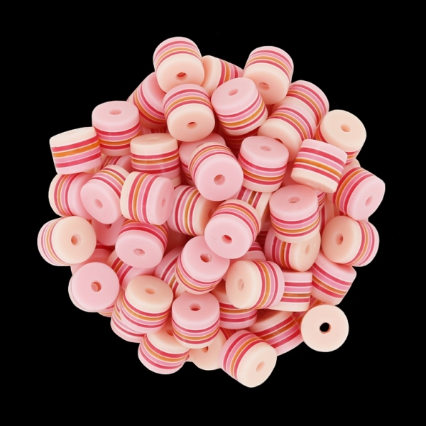 RESIN PLASTIC BEADS - CYLINDER RESIN STRIPE BEADS - 6x8mm PINK WITH MIX PINK - 1000 pcs. Hole-2.0mm