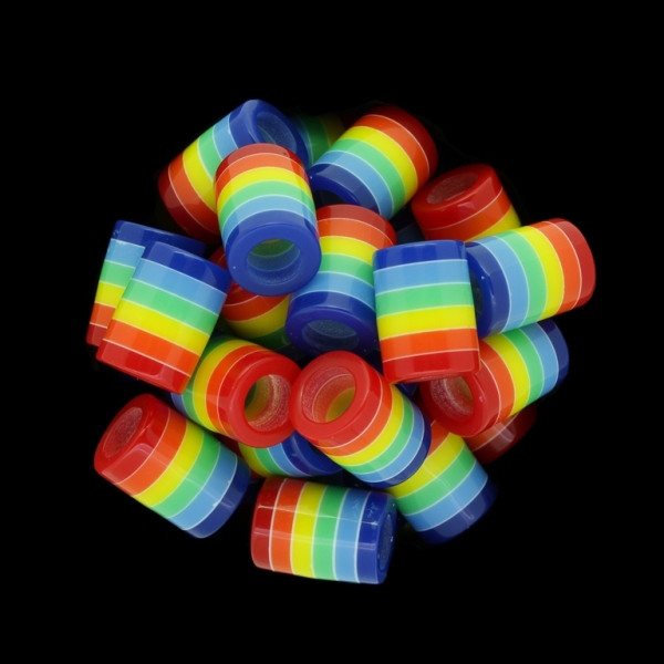 RESIN PLASTIC BEADS - CYLINDER RESIN STRIPE BEADS - 14x10mm RAINBOW - 500 pcs. Hole-6.0mm