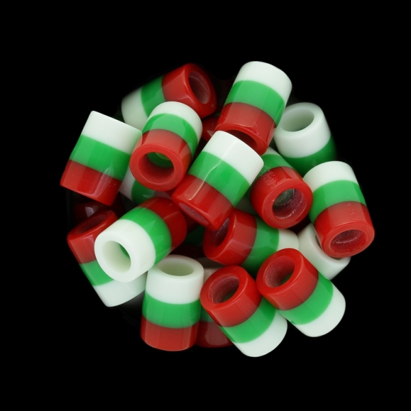 RESIN PLASTIC BEADS - CYLINDER RESIN STRIPE BEADS - 14x10mm TRICOLOR 02 - 500 pcs. Hole-6.0mm