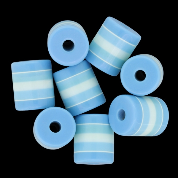 RESIN PLASTIC BEADS - CYLINDER RESIN STRIPE BEADS - 18x15mm BLUE WITH BLUE (LIGHT) STRIPE - 100 pcs. Hole-4.3mm