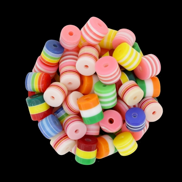 RESIN PLASTIC BEADS - CYLINDER RESIN STRIPE BEADS - 8x8mm MIX - 1000 pcs. Hole-2.0mm