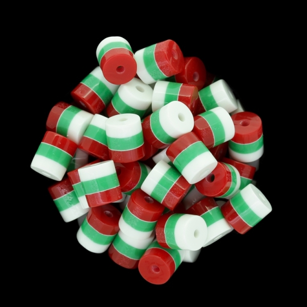 RESIN PLASTIC BEADS - CYLINDER RESIN STRIPE BEADS - 9x8mm TRICOLOR 02 - 1000 pcs. Hole-2.0mm