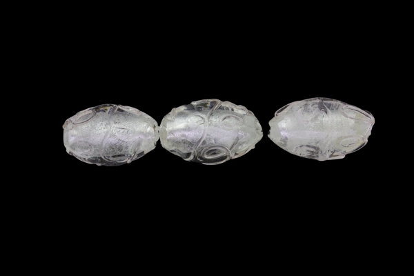 GLASS BEADS - MURANO STYLE - ELLIPSE WITH SILVER FILLING - RELIEF - 24х16mm WHITE - 12pcs. Hole:1.5mm