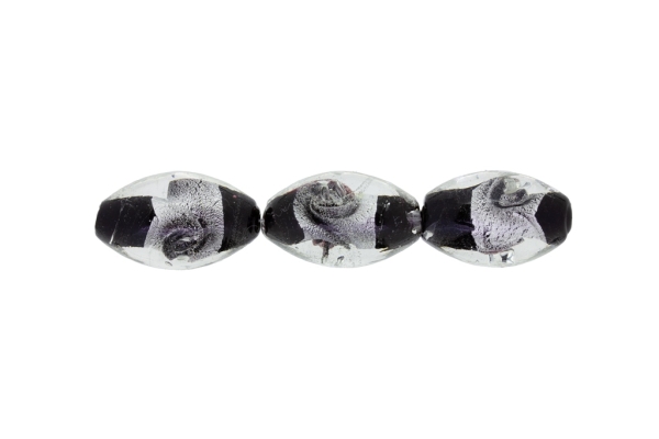 GLASS BEADS - MURANO STYLE - ELLIPSE WITH SILVER FILLING - SPIRAL - 24х16mm WHITE AND BLACK - 12pcs. Hole:1.5mm