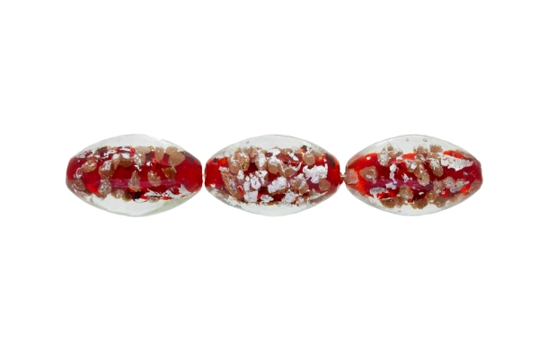 GLASS BEADS - MURANO STYLE - ELLIPSE WITH COLORFUL FILLING - 24х16mm RED-SILVER-GOLD - 12pcs. Hole:1.5mm