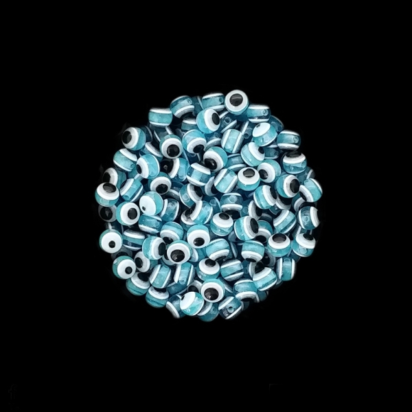 RESIN PLASTIC BEADS - BALL WITH EVIL EYE - 6mm BLUE (LIGHT) - 50pcs. Hole:1.5mm