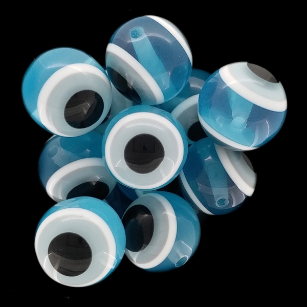 RESIN PLASTIC BEADS - BALL WITH EVIL EYE - 18mm BLUE (LIGHT) - 5pcs. Hole:2.8mm