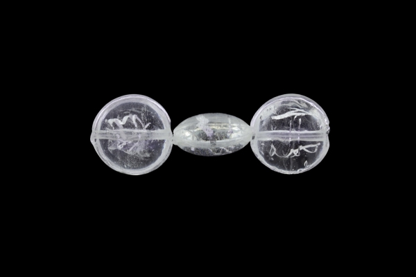 GLASS BEADS - MURANO STYLE - BONIBON WITH SILVER THREADS - TRANSPARENT - 20х10mm WHITE - 20pcs. Hole:1.5mm