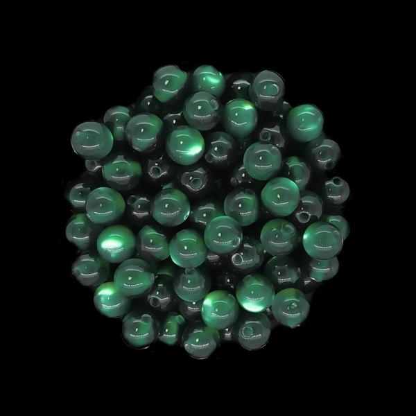 RESIN PLASTIC BEADS - CAT'S EYE - BALL - 8mm GREEN (DARK) - 50pcs. Hole-2.0mm