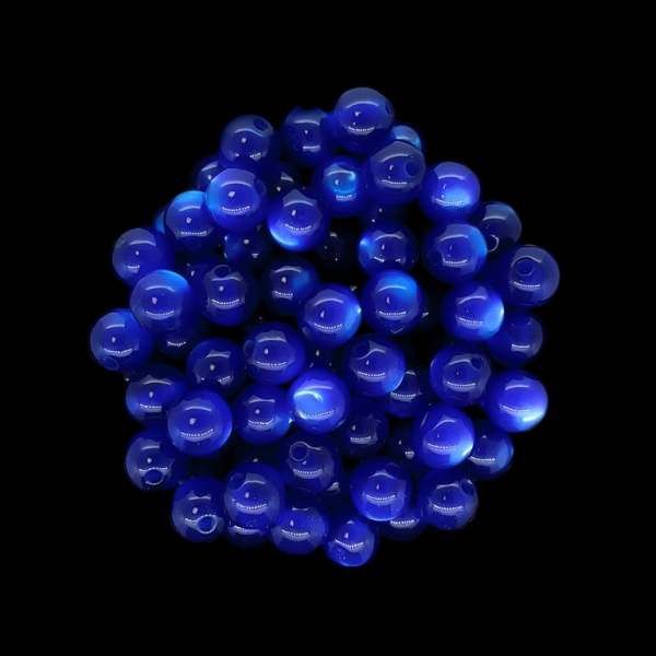 RESIN PLASTIC BEADS - CAT'S EYE - BALL - 8mm BLUE (DARK) - 50pcs. Hole-1.5mm