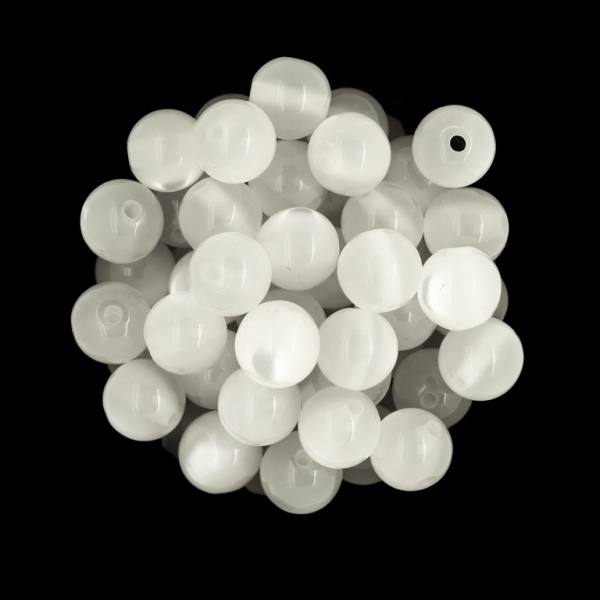 RESIN PLASTIC BEADS - CAT'S EYE - BALL - 10mm WHITE - 25pcs. Hole-2.0mm