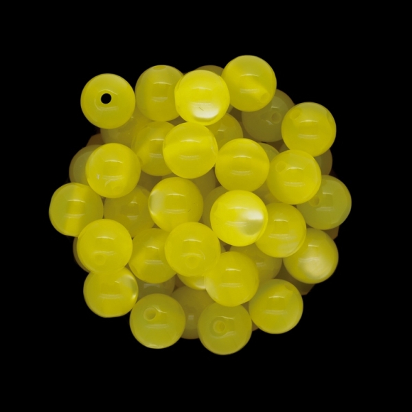 RESIN PLASTIC BEADS - CAT'S EYE - BALL - 10mm YELLOW - 25pcs. Hole-2.0mm