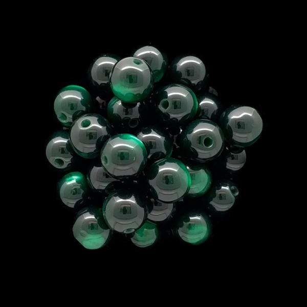 RESIN PLASTIC BEADS - CAT'S EYE - BALL - 10mm GREEN (DARK) - 25pcs. Hole-2.0mm