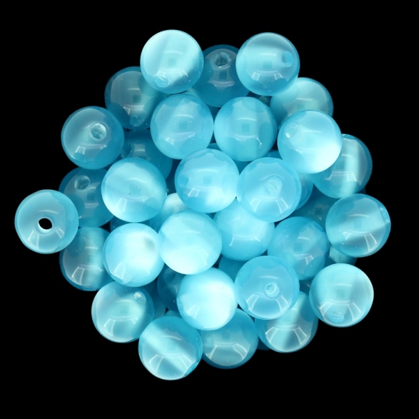 RESIN PLASTIC BEADS - CAT'S EYE - BALL - 10mm BLUE (LIGHT) 02 - 25pcs. Hole-2.2mm