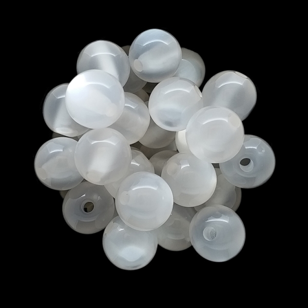 RESIN PLASTIC BEADS - CAT'S EYE - BALL - 12mm WHITE - PACKAGE 500pcs. Hole-2.5mm