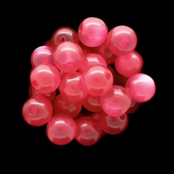 RESIN PLASTIC BEADS - CAT'S EYE - BALL - 12mm CORAL PINK (DARK) - 25pcs. Hole-2.5mm