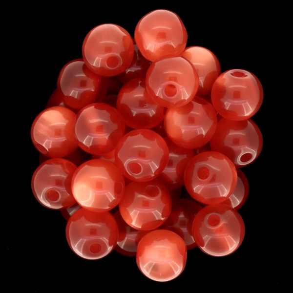 RESIN PLASTIC BEADS - CAT'S EYE - BALL - 12mm CORAL RED (DARK) - 25pcs. Hole-2.5mm