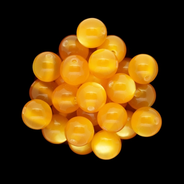 RESIN PLASTIC BEADS - CAT'S EYE - BALL - 12mm ORANGE (LIGHT) - 25pcs. Hole-2.5mm