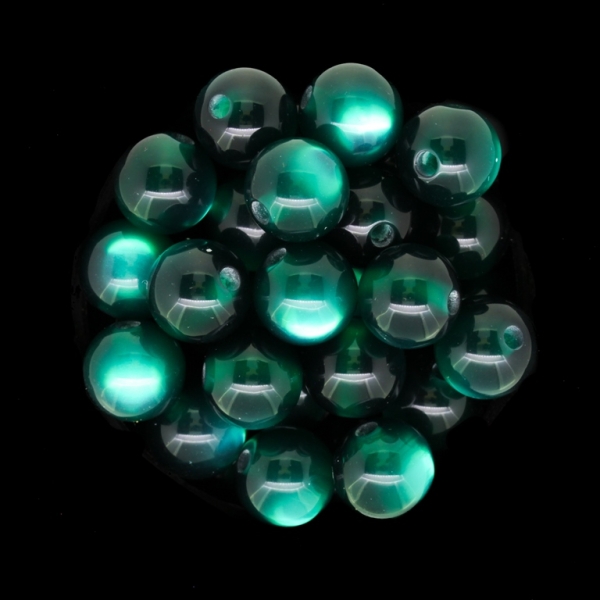 RESIN PLASTIC BEADS - CAT'S EYE - BALL - 12mm TURQUOISE GREEN - 25pcs. Hole-2.5mm