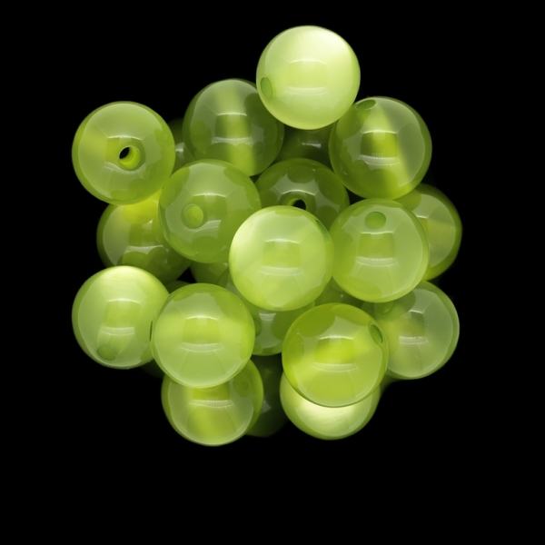 RESIN PLASTIC BEADS - CAT'S EYE - BALL - 14mm GREEN MILITARY (LIGHT) - 10pcs. Hole-2.5mm