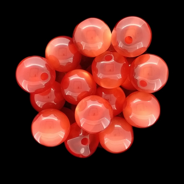 RESIN PLASTIC BEADS - CAT'S EYE - BALL - 14mm CORAL RED (DARK) - 10pcs. Hole-2.5mm