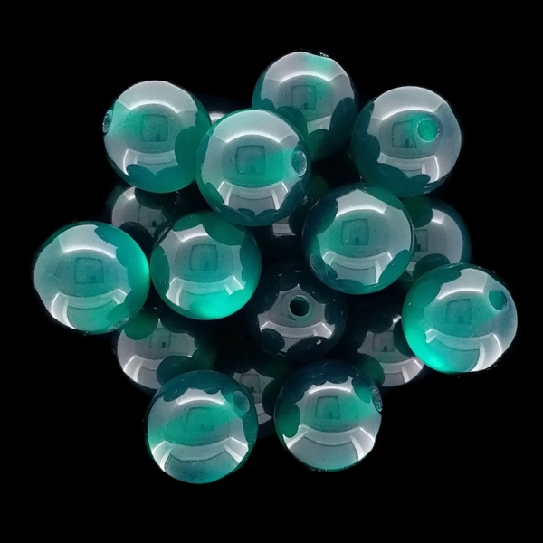 RESIN PLASTIC BEADS - CAT'S EYE - BALL - 14mm TURQUOISE GREEN - 10pcs. Hole-2.5mm