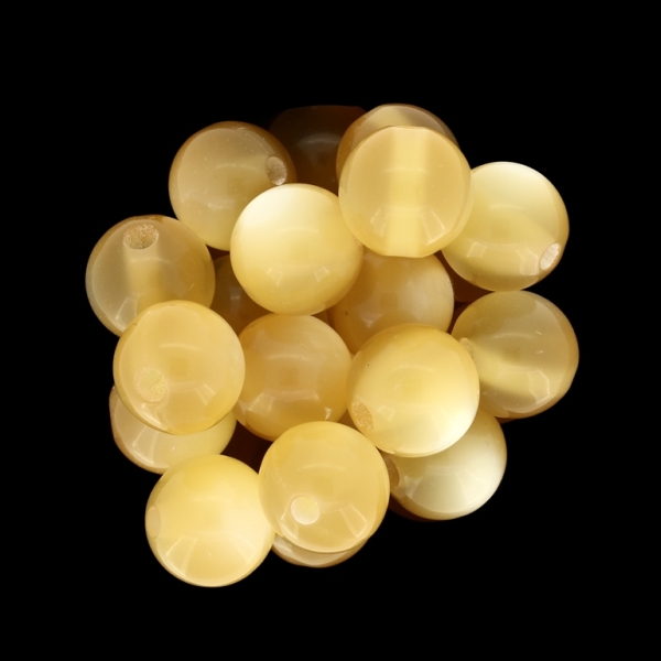 RESIN PLASTIC BEADS - CAT'S EYE - BALL - 14mm CHAMPAGNE (DARK) - 10pcs. Hole-2.5mm