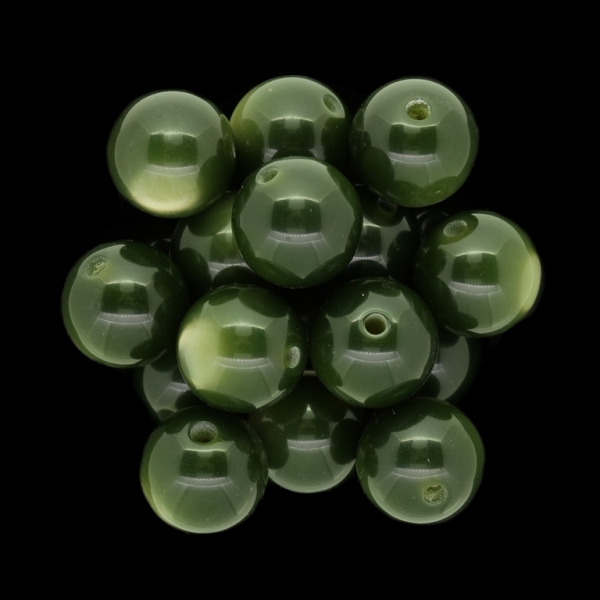 RESIN PLASTIC BEADS - CAT'S EYE - BALL - 16mm GREEN MILITARY (DARK) - 5pcs. Hole-3.0mm