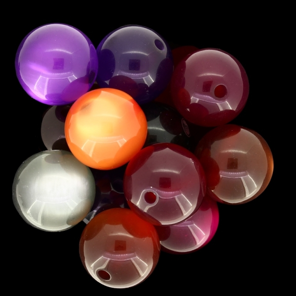 RESIN PLASTIC BEADS - CAT'S EYE - BALL - 18mm MIX - 5pcs. Hole-2.5mm