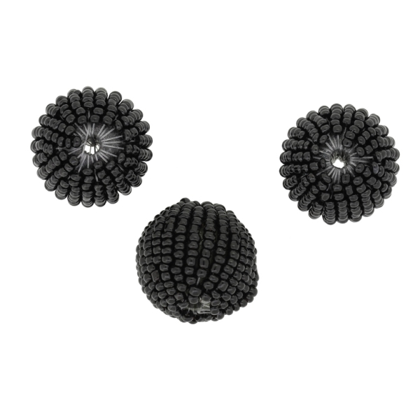 GLASS BEADS - SEED BEADED BALL 2mm - 23x24mm - SOLID - BLACK - PACKAGE 50pcs. Hole-3.8mm