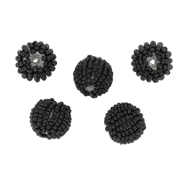 GLASS BEADS - SEED BEADED BALL 2mm - 17x18mm - SOLID - BLACK - PACKAGE 100pcs. Hole-3.5mm