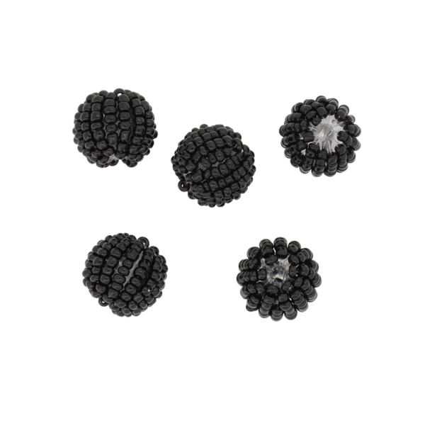 GLASS BEADS - SEED BEADED BALL 2mm - 15x16mm - SOLID - BLACK - PACKAGE 120pcs. Hole-3.5mm