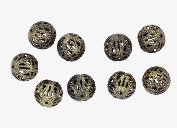 METAL BEADS - BALL - FILIGREE ROUND - 16 MM ANTIQUE BRONZE - 20pcs. Hole:1.5mm