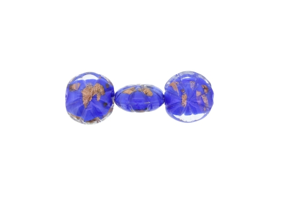 GLASS BEADS - MURANO STYLE - BONIBON WITH RELIEF ROSETTE - BLUE FILLING (DARK) - 20х10mm WHITE-BLUE (DARK)-COPPER (LIGHT) - 20pcs. Hole:1.5mm