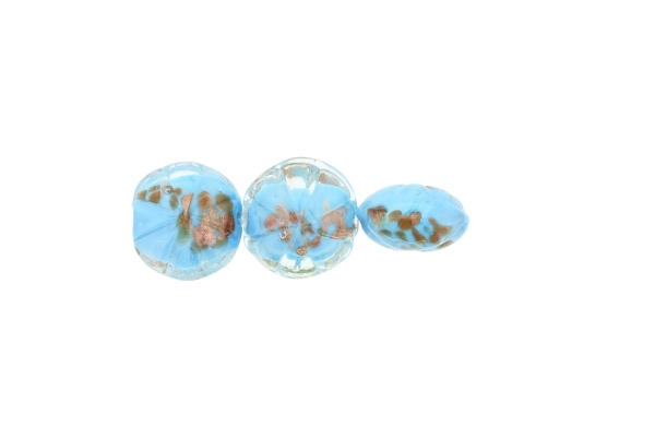 GLASS BEADS - MURANO STYLE - BONIBON WITH RELIEF ROSETTE - BLUE FILLING - 20х10mm WHITE-BLUE-COPPER (LIGHT) - 20pcs. Hole:1.5mm