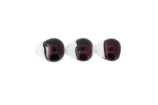 GLASS BEADS - MURANO STYLE - DROP - OPAQUE WITH TRANSPARENT - 22х18mm WHITE AND PURPLE (DARK) - 15pcs. Hole:1.5mm