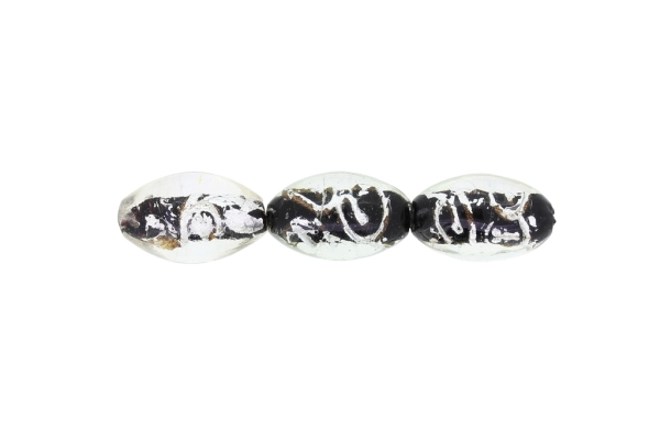 GLASS BEADS - MURANO STYLE - ELLIPSE WITH COLORFUL FILLING 02 - 24х16mm WHITE-BLACK-SILVER-GOLD - 12pcs. Hole:1.5mm