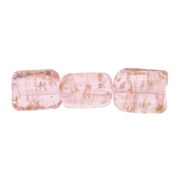 GLASS BEADS - MURANO STYLE - RECTANGULAR WITH SPOTS - TRANSPARENT - 20х16х13mm PINK AND COPPER - 15pcs. Hole:1.5mm