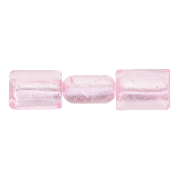 GLASS BEADS - MURANO STYLE - RECTANGULAR WITH SILVER FILLING - 20х16х11mm PINK - 15pcs. Hole:1.5mm