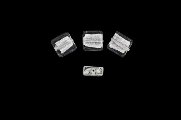 GLASS BEADS - MURANO STYLE - SQUARE WITH SILVER FILLING - 15х15х7mm WHITE - 20pcs. Hole:1.5mm