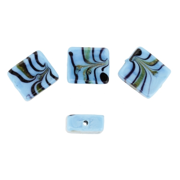 GLASS BEADS - MURANO STYLE - RECTANGULAR WITH STRIPES - OPAQUE - 16х14х7mm BLUE (LIGHT)-PURPLE (DARK)-GOLD - 20pcs. Hole:1.5mm