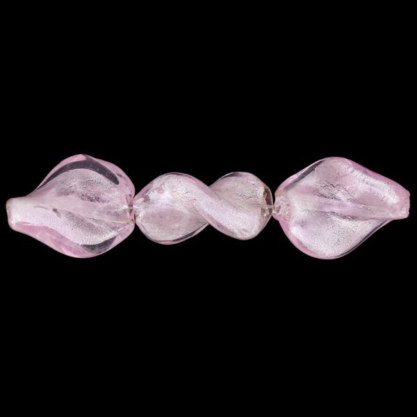 GLASS BEADS - MURANO STYLE - OVAL WAVE WITH SILVER FILLING - 19х16mm PINK (LIGHT) - 25pcs. Hole:1.5mm