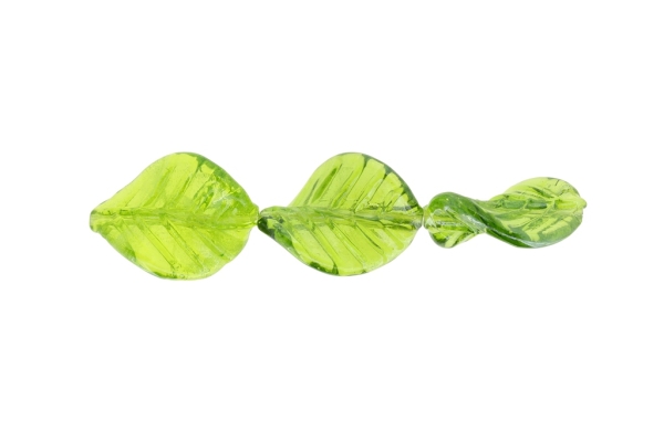 GLASS BEADS - MURANO STYLE - LEAF 01 - TRANSPARENT WITH PEARL FINISH - 31х25mm GREEN MILITARY - 15pcs. Hole:1.5mm