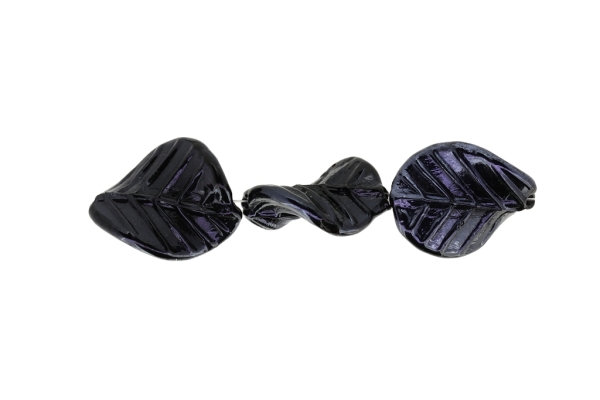 GLASS BEADS - MURANO STYLE - LEAF 01 - OPAQUE WITH PEARL FINISH - 31х25mm BLACK - 15pcs. Hole:1.5mm