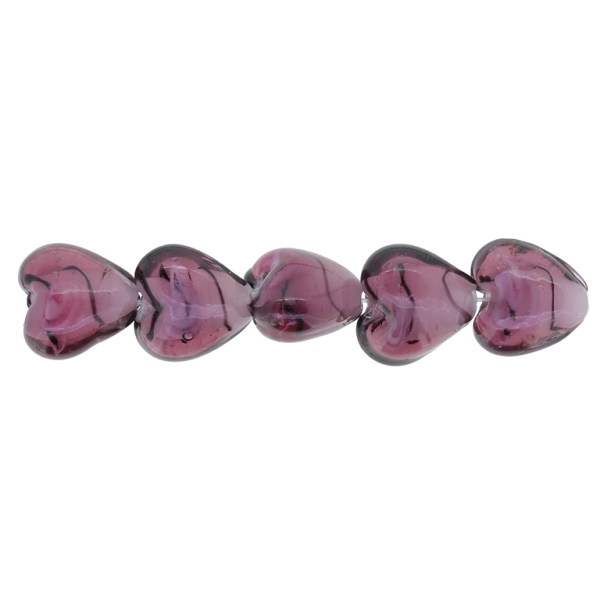 GLASS BEADS - MURANO STYLE - HEART 04 WITH WHITE FILLING AND SPOTS 02 - 12х12х8mm CYCLAMEN (DARK) AND PINK - 40pcs. Hole:1.5mm