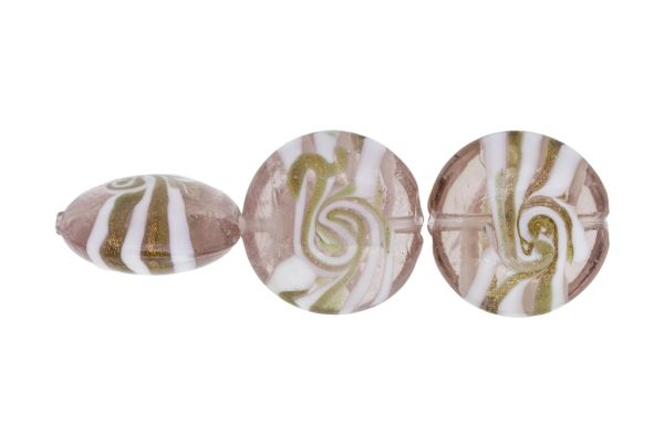 GLASS BEADS - MURANO STYLE - BONIBON WITH SPIRAL - TRANSPARENT - 29х13mm ROSE DUST (LIGHT)-WHITE-GOLD - 10pcs. Hole:1.5mm