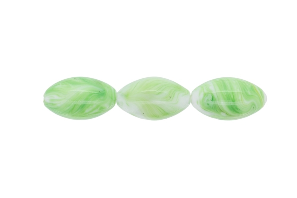 GLASS BEADS - MURANO STYLE - ELLIPSE - OPAQUE - 24х16mm WHITE AND GREEN - 12pcs. Hole:1.5mm