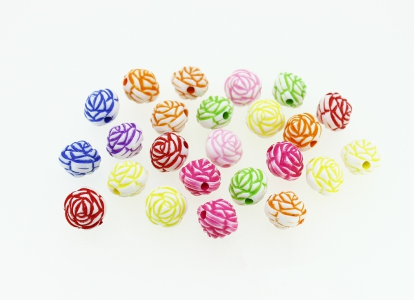 COLOR WASHED PLASTIC BEADS - BALL ROSE - 11mm MIX 02 - 50g Hole-2.2mm (87pcs.)